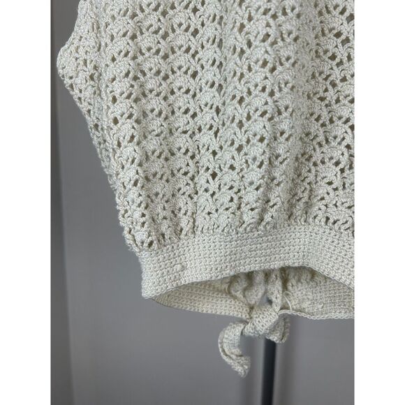 Vintage Knit Hand Knitted Crochet Tie Up Vest One Size Beige Ivory XS/S - Picture 4 of 4